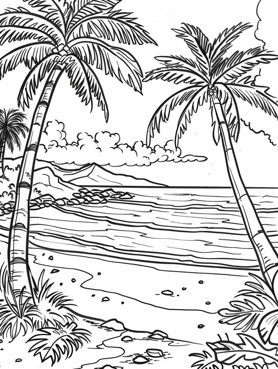fine lines, coloring page, maui beach, simple and...